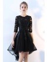 Lace Half Sleeve High Low Black Prom Dress - BLS86046