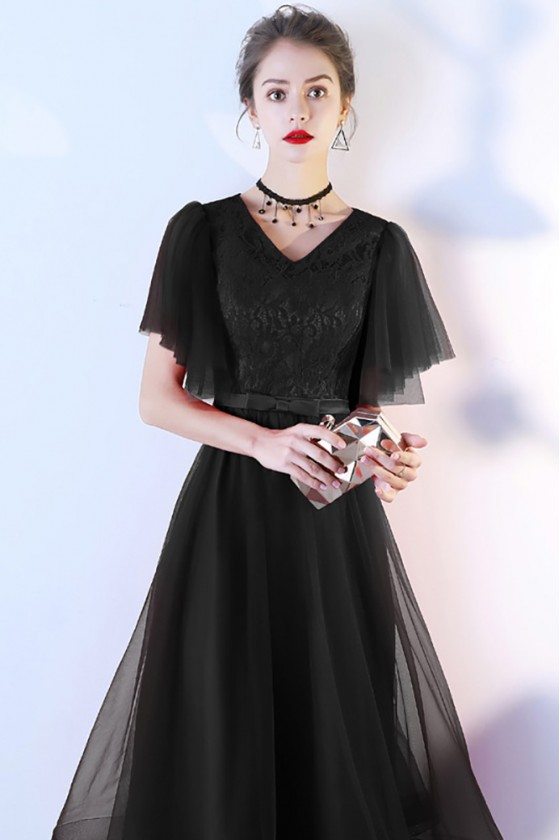 Black Long Sleeve Poofy Dress