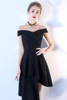 Chic Black High Low Party Dress Off Shoulder - BLS86014