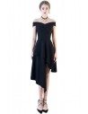 Chic Black High Low Party Dress Off Shoulder - BLS86014