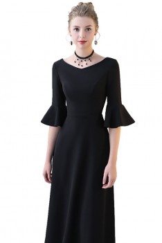 Elegant Maxi Long Black Formal Dress with Trumpet Sleeves - BLS86033