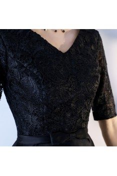 Black Lace Short Homecoming Dress with Half Sleeves - BLS86024