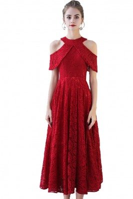 Retro Red Lace Homecoming Party Dress Tea Length Aline - BLS86106