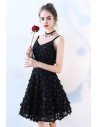 Little Black Flowers Short Party Dress with Straps - BLS86124