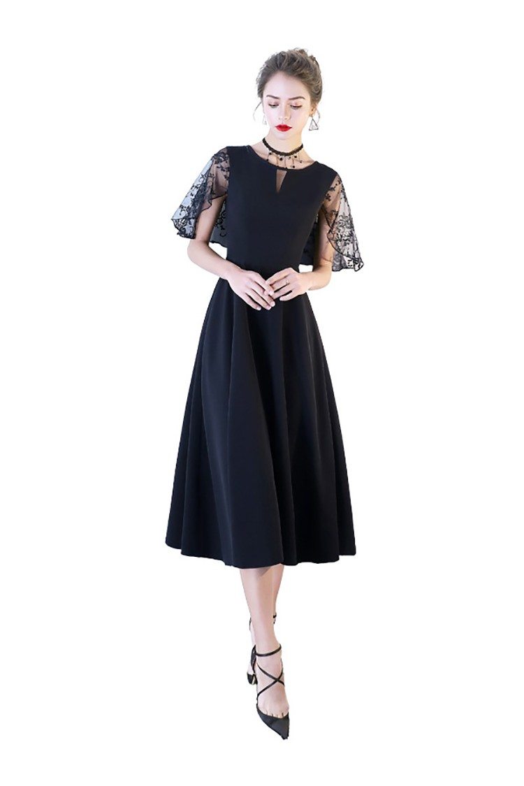 Chic Black Midi Party Dress Aline with Cap Sleeves - $79 #BLS86006 ...