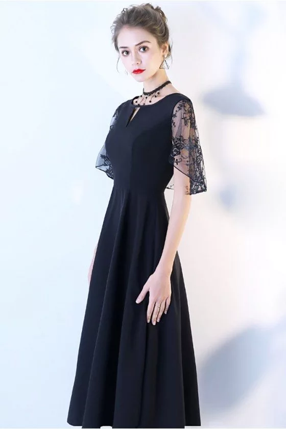 Chic Black Midi Party Dress Aline with Cap Sleeves - $79 #BLS86006 ...