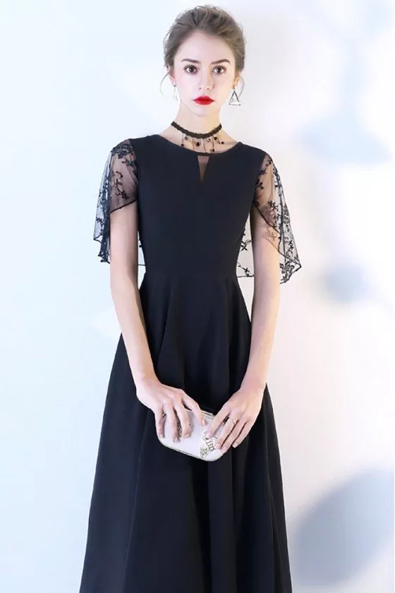 Chic Black Midi Party Dress Aline with Cap Sleeves - $71.1 #BLS86006 ...