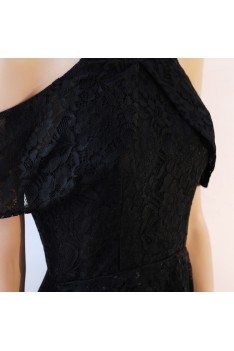 Black Aline Lace Tea Length Party Dress Cold Shoulder - BLS86034