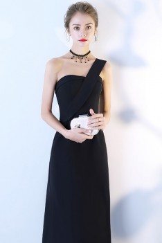 Simple One Shoulder Maxi Black Party Dress - BLS86021