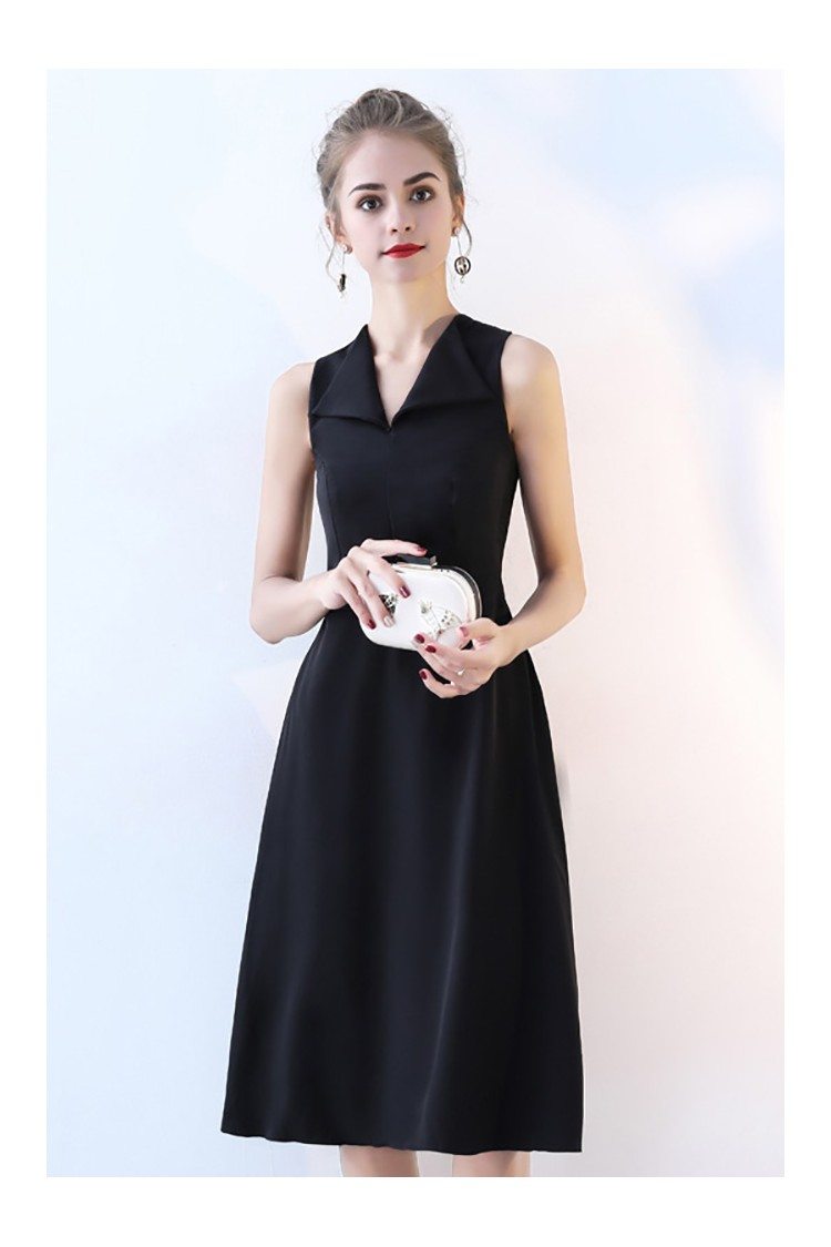 Black V-neck Simple Party Dress Knee Length - $74.8 #BLS86108 - SheProm.com