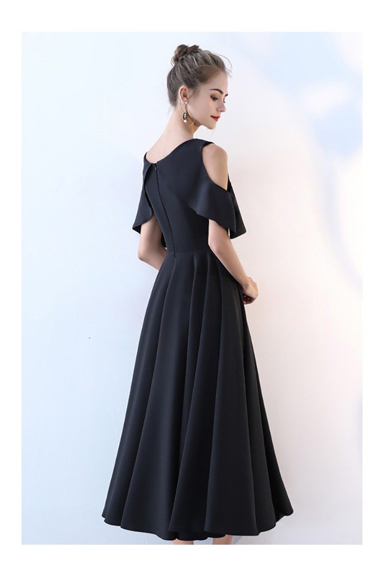 Tea Length Aline Black Party Dress with Cold Shoulder - $67.76 # ...