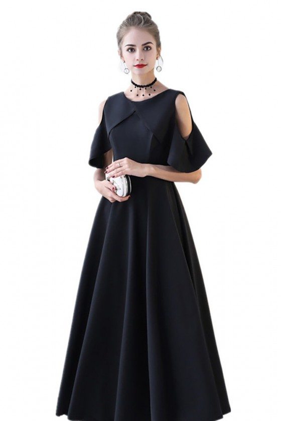 Tea Length Aline Black Party Dress with Cold Shoulder - $75.9816 # ...