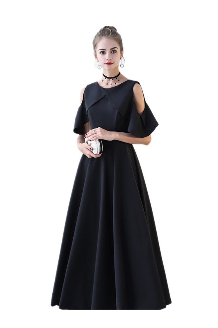 Tea Length Aline Black Party Dress with Cold Shoulder - $75.9816 # ...
