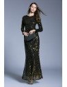 Sparkly Black Sequins Sheath Long Evening Dress