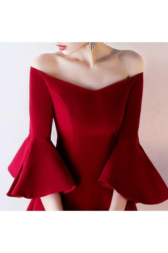 Short Off Shoulder Homecoming Dress Flare with Bell Sleeves