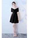 Short Black V-neck Homecoming Dress with Short Sleeves - HTX86091