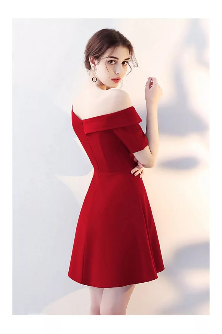 Special Asymmetrical Off Shoulder Red Homecoming Dress with Sleeves ...