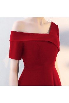 Special Asymmetrical Off Shoulder Red Homecoming Dress with Sleeves - HTX86033
