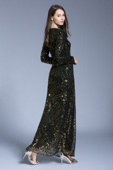Sparkly Black Sequins Sheath Long Evening Dress - CK526