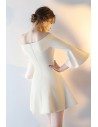 Off Shoulder Short Champagne Party Dress with Bell Sleeves - HTX86107