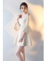 Off Shoulder Short Champagne Party Dress with Bell Sleeves - HTX86107