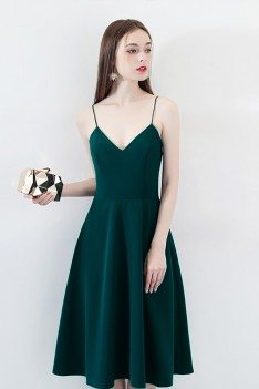 Chic Dark Green Homecoming Dress Bow Back V-neck with Straps - HTX86117