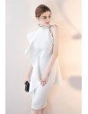 White Ruffled Cocktail Party Dress Short Halter - HTX86004