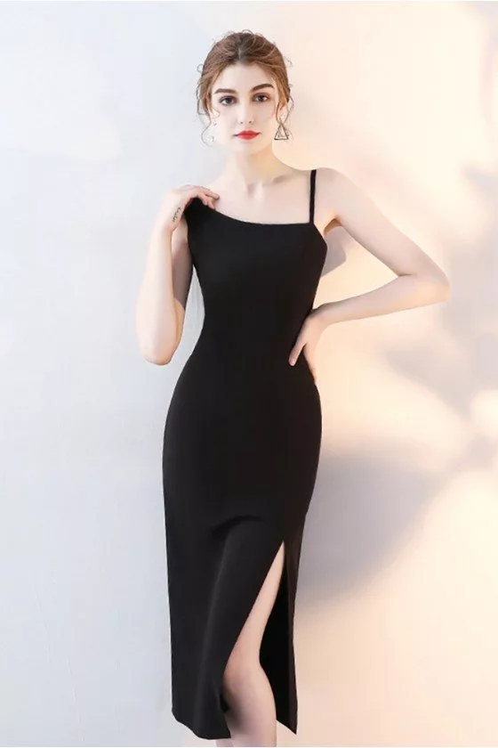 Sexy Black Side Slit Slim Party Dress with Straps - $73.98 #HTX86053 ...