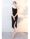 Sexy Black Side Slit Slim Party Dress with Straps - HTX86053