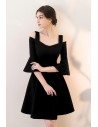 Black Short Homecoming Dress Aline with Bell Sleeves - HTX86082