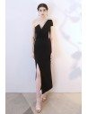 Sexy Black Mermaid Side Slit Party Dress One Shoulder - HTX86038