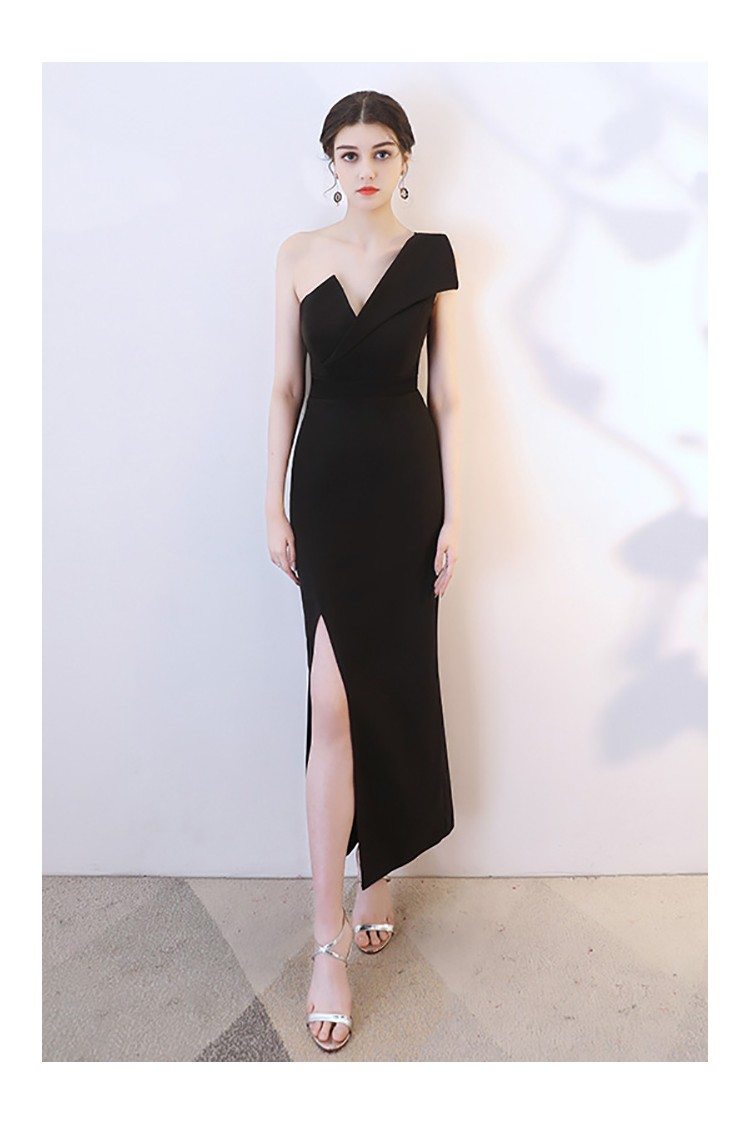 Sexy Black Mermaid Side Slit Party Dress One Shoulder - $78.9768 # ...