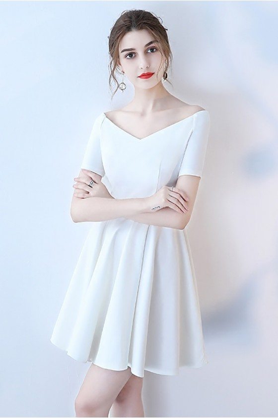 sachin and babi light blue dress Little White Off Shoulder Short Homecoming Dress with Sleeves - $64.98  #HTX86021