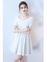 Little White Off Shoulder Short Homecoming Dress with Sleeves - HTX86021