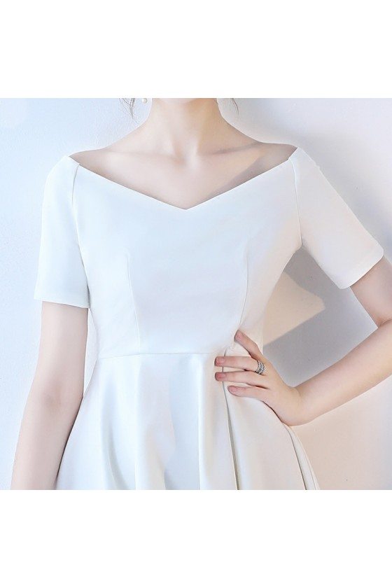 peach long formal dress Off-the-Shoulder Short Satin Cowl Neck Simple Formal Wedding Dress Wit
