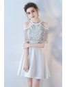 Short White Homecoming Dress Aline with Black Lace - HTX86030