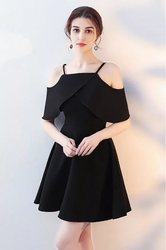 Simple Black Aline Homecoming Dress with Flounce Straps - $60.72 # ...