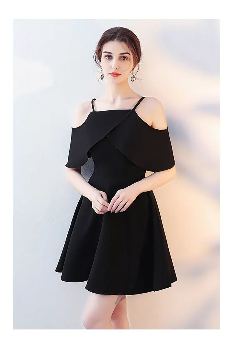 Simple Black Aline Homecoming Dress with Flounce Straps - $68.2 # ...