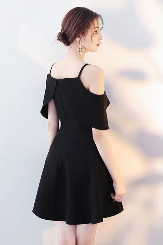 Simple Black Aline Homecoming Dress with Flounce Straps - $60.72 # ...