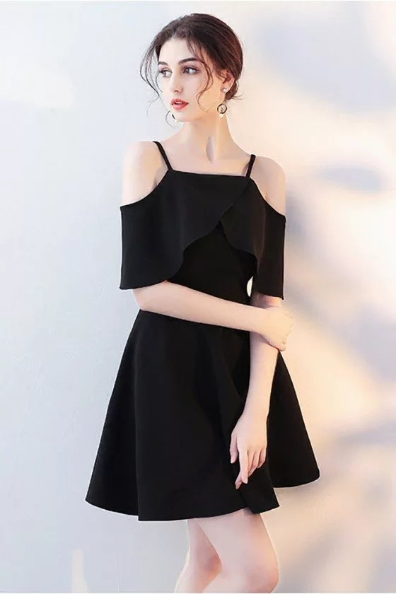 Simple Black Aline Homecoming Dress with Flounce Straps - $68.2 # ...