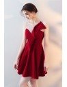 Cute Bow Short Homecoming Dress Red Flare with Sheer Neck - HTX86037
