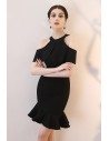Short Black Mermaid Party Dress Halter with Flounce - HTX86100