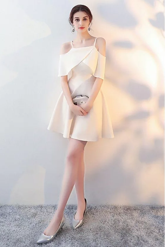 Champagne Aline Short Homecoming Party Dress with Flounce - $68.9832  #HTX86007 - SheProm.com