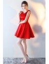 Red Flare Aline Short Homecoming Dress with Straps - HTX86096