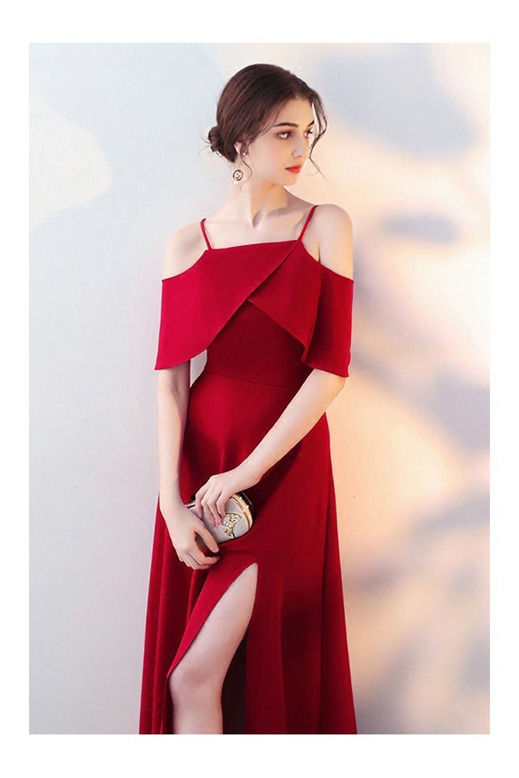Burgundy Long Red Formal Dress Side Slit with Flounce - $86.9 #HTX86067 ...