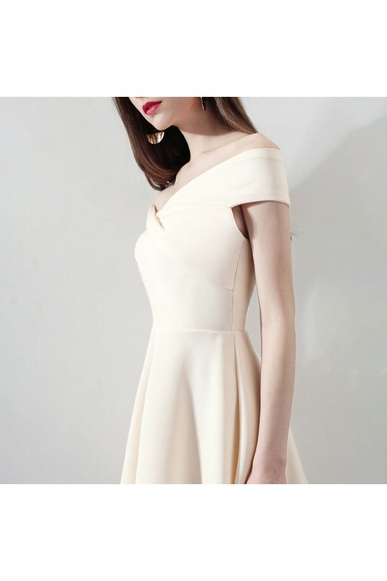 Simple A Line Strapless Flower Champagne Satin Short  Off Shoulder Homecoming Dress main image 1