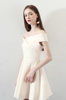 Short Champagne Aline Homecoming Dress Off Shoulder - HTX86045
