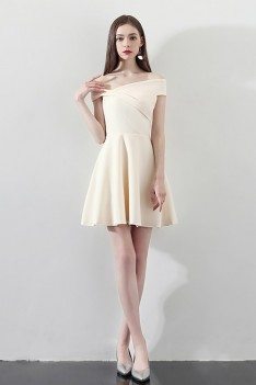 Short Champagne Aline Homecoming Dress Off Shoulder - HTX86045