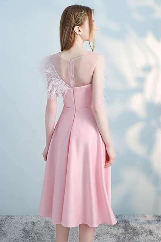 Feathers Pink Short Party Dress Sheer Beaded Neckline - $78.1 #HTX86099 ...