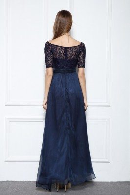 Chiffon Lace Half Sleeve Long Prom Dress - $95 #CK559 - SheProm.com